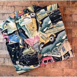 Paradise Found Mens L Route 66 Vintage Corvette Hawaiian Camp Shirt Multicolor